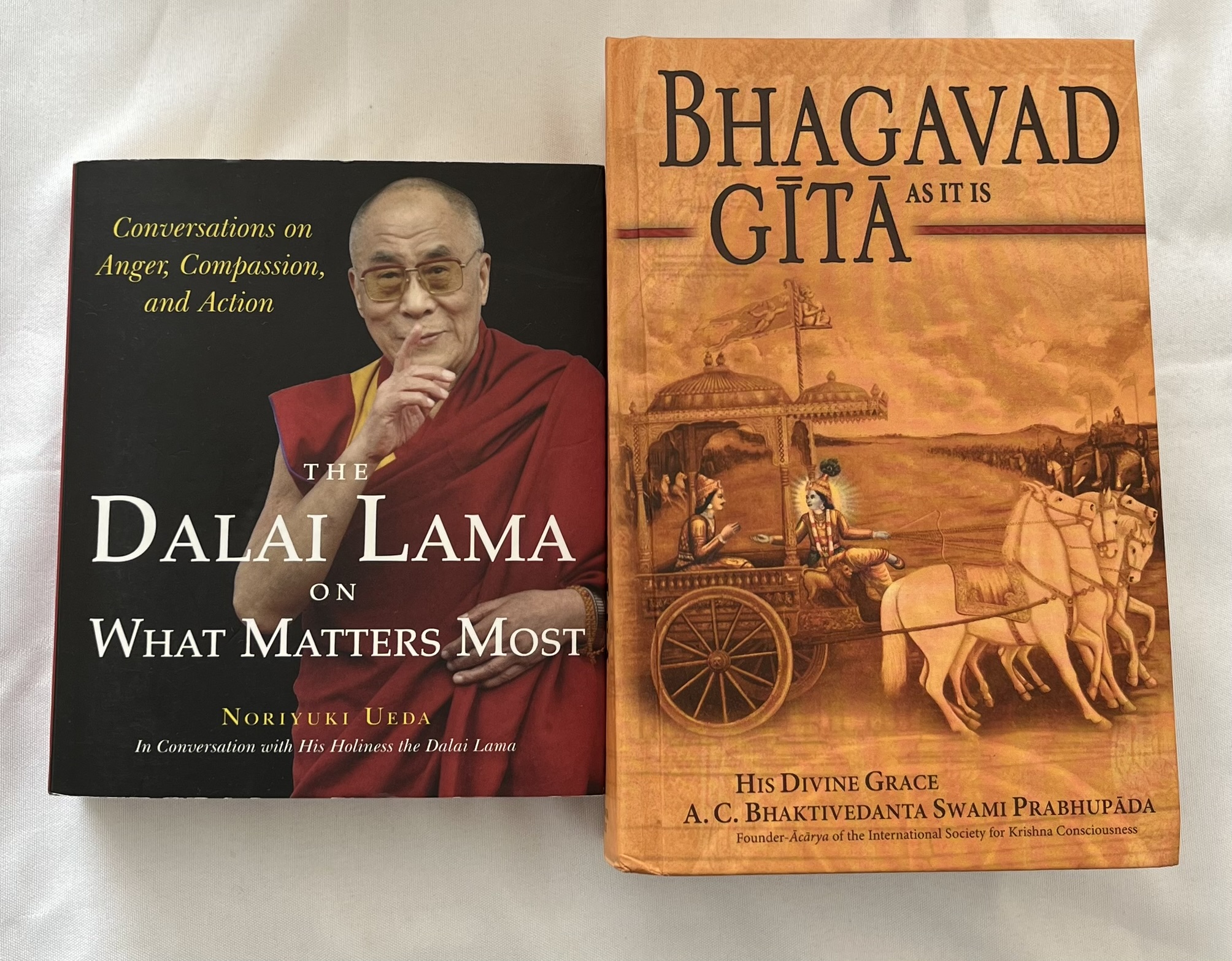 Spirituality Books x2 Dalai Lama What Matters Most + Bhagavad Gita As It Is cover